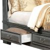 Transitional California King Wooden Bed with Multiple Bottom Drawers, Gray