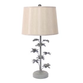 Flower Tree Design Metal Table Lamp Set of 2 with Tapered Drum Shade