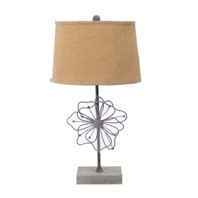 Metal Table Lamp Set of 2 with Flower Accent and Block Base