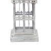 Metal Temple Design Base Table Lamp with Fabric Shade, Beige and Gray