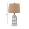 Metal Temple Design Base Table Lamp with Fabric Shade, Beige and Gray