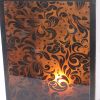 Cuboidal Metal and Glass Filigree Candleholder, Black and Clear
