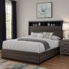 Transitional Wooden Queen Size Platform Bed with Bookcase Headboard, Gray