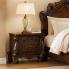 Traditional Wooden Nightstand with Antique Handles and Scrolled Legs, Brown