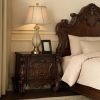 Traditional Wooden Nightstand with Antique Handles and Scrolled Legs, Brown