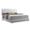 Leatherette Eastern King Bed with LED Panel Headboard and Chrome Legs, White