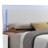 Leatherette Eastern King Bed with LED Panel Headboard and Chrome Legs, White