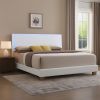 Leatherette Eastern King Bed with LED Panel Headboard and Chrome Legs, White