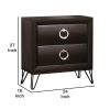 2 Drawer Wooden Nightstand with Metal Ring Handles and Harpin Legs, Brown