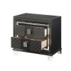 2 Drawer Wooden Nightstand with Mirror Accents and Diamond Pattern, Black