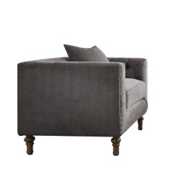 Fabric Upholstered Wooden Sofa Chair with Nail Head Trim, Gray
