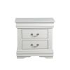 2 Drawer Wooden Nightstand with Metal Hanging Pulls and Bracket Feet, White