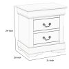 2 Drawer Wooden Nightstand with Metal Hanging Pulls and Bracket Feet, White