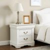 2 Drawer Wooden Nightstand with Metal Hanging Pulls and Bracket Feet, White