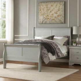 Sleigh Design Twin Size Bed with Rectangular Thin Legs, Silver