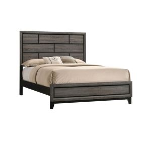 Grooved Panel Contemporary Eastern King Bed with Tapered Legs, Gray