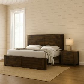 Transitional Style Queen Size Bed with Panel Design Headboard, Rustic Brown