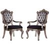 Wooden Arm Chair with Button Tufted Padded Backrest