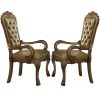 Leatherette Upholstered Arm Chair with Intricate Carvings