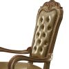 Leatherette Upholstered Arm Chair with Intricate Carvings