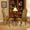 Leatherette Upholstered Arm Chair with Intricate Carvings