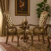 Leatherette Upholstered Arm Chair with Intricate Carvings