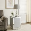 Mirrored Accent Table with Faux Diamond Inlay and Glass Top, Silver
