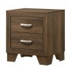 Transitional Style Wooden Nightstand with 2 Drawers and Metal Handles, Brown