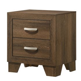 Transitional Style Wooden Nightstand with 2 Drawers and Metal Handles, Brown
