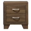 Transitional Style Wooden Nightstand with 2 Drawers and Metal Handles, Brown