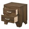 Transitional Style Wooden Nightstand with 2 Drawers and Metal Handles, Brown