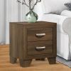 Transitional Style Wooden Nightstand with 2 Drawers and Metal Handles, Brown