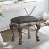 Traditional Wooden Vanity Stool with Leatherette Set and Clack Legs, Gray