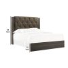 Wooden Eastern king Bed with Button Tufted Headboard, Gray and Brown