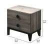 2 Drawer Wooden Nightstand with Grains and Angled Legs, Gray