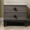 2 Drawer Wooden Nightstand with Grains and Angled Legs, Gray
