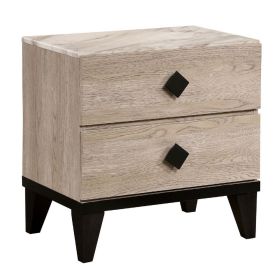 2 Drawer Wooden Nightstand with Grains and Angled Legs, Cream