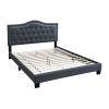 Button Tufted Full Burlap Bed with Curved Headboard, Charcoal Gray