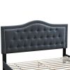 Button Tufted Full Burlap Bed with Curved Headboard, Charcoal Gray