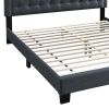 Button Tufted Full Burlap Bed with Curved Headboard, Charcoal Gray