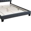 Button Tufted Full Burlap Bed with Curved Headboard, Charcoal Gray