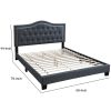 Button Tufted Full Burlap Bed with Curved Headboard, Charcoal Gray