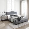 Button Tufted Full Velvet Bed with Curved Headboard, Gray