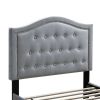 Button Tufted Queen Velvet Bed with Curved Headboard, Gray