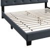 Queen Bed with Button Tufted Scalloped Headboard, Gray
