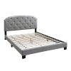 Twin Bed with Button Tufted Scalloped Headboard, Light Gray