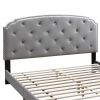 Queen Bed with Button Tufted Scalloped Headboard, Light Gray