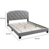 Queen Bed with Button Tufted Scalloped Headboard, Light Gray