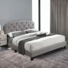 Queen Bed with Button Tufted Scalloped Headboard, Light Gray