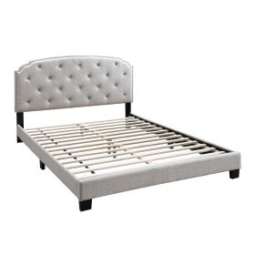 Twin Bed with Button Tufted Scalloped Headboard, Light Brown